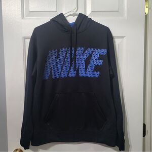 NIKE Hoodie Mens Medium Black Therma Fit Pullover Sweatshirt Mega Print Spellout